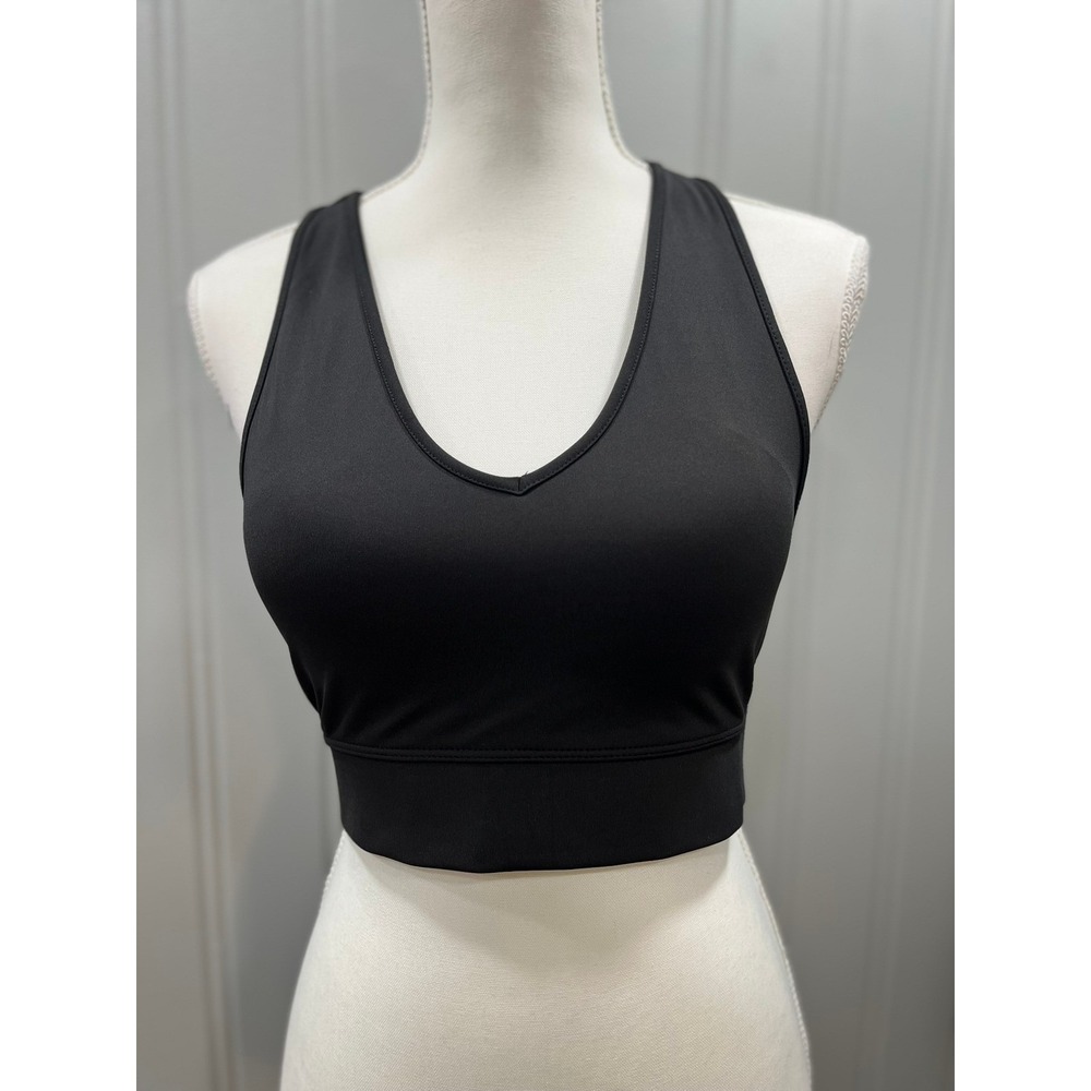 ZENANA Black Racerback V-Neck Cropped Sports Bra‎ Large Workout Athleisure